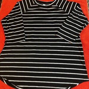Tickled Teal Black and White Striped Top